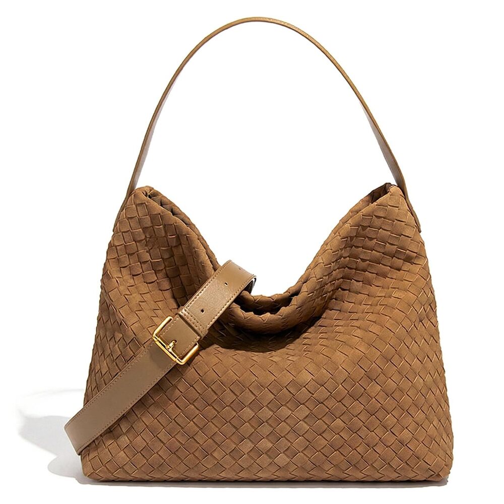 8677 Suede Woven Tote Bag Braided Handbag Shoulder Purse Large Hobo Satchel - Picture 1 of 9